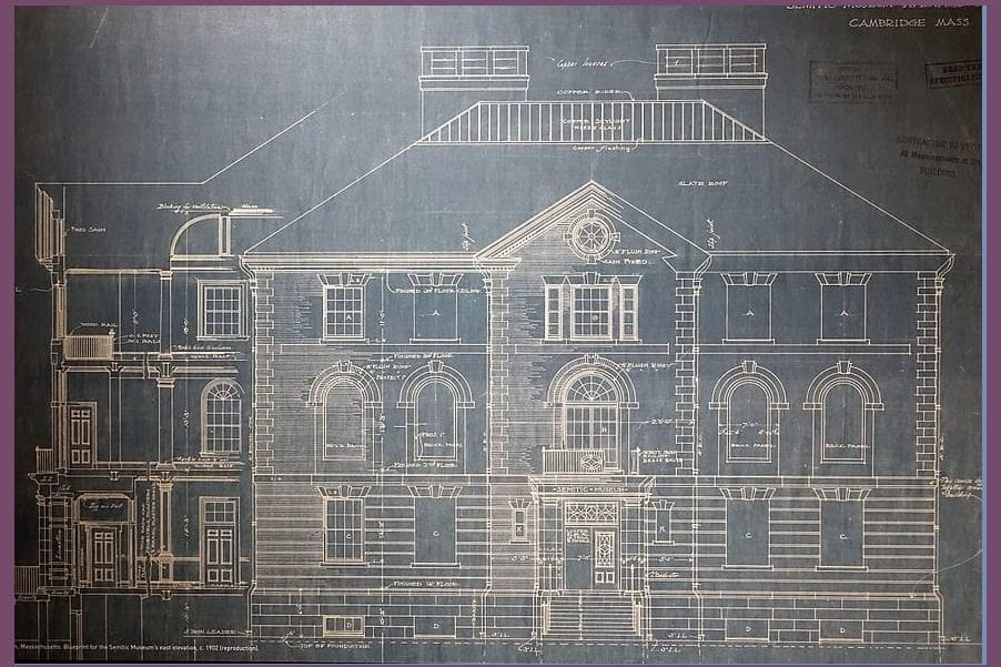 Blueprint of east elevation of the Harvard Semitic Museum, reproduction, A. W. Longfellow, Jr., architect, c. 1902 - Harvard Semitic Museum 