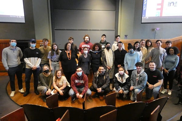 Image of modern Hebrew Guest speaker Yael Perlov with students and instructors